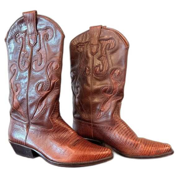 Nine West Shoes - Nine West Vintage Brown Lizard Embossed Leather Cowboy Boots - Size 8 Women's